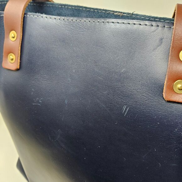 LIFETIME LEATHER Lifetime Tote Bag Navy Blue Minimalist Hand Crafted Durable - Picture 6 of 11